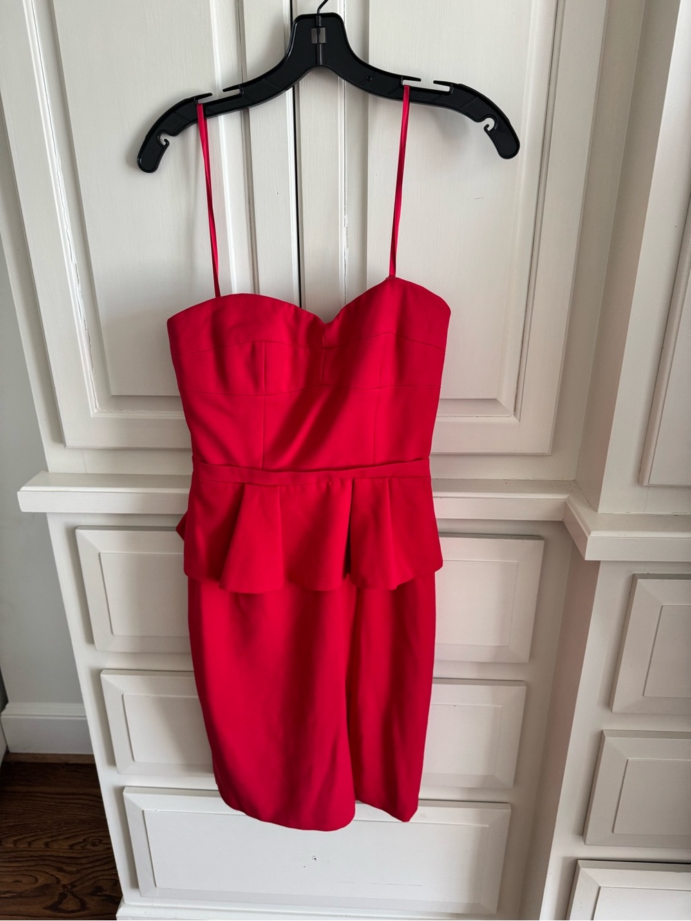 BCBGMaxAzria Red Peplum Strapless Midi Dress